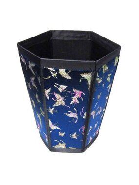 Tigerstars Exquisite Blue Butterflies Silk Brocade Waste Paper Basket